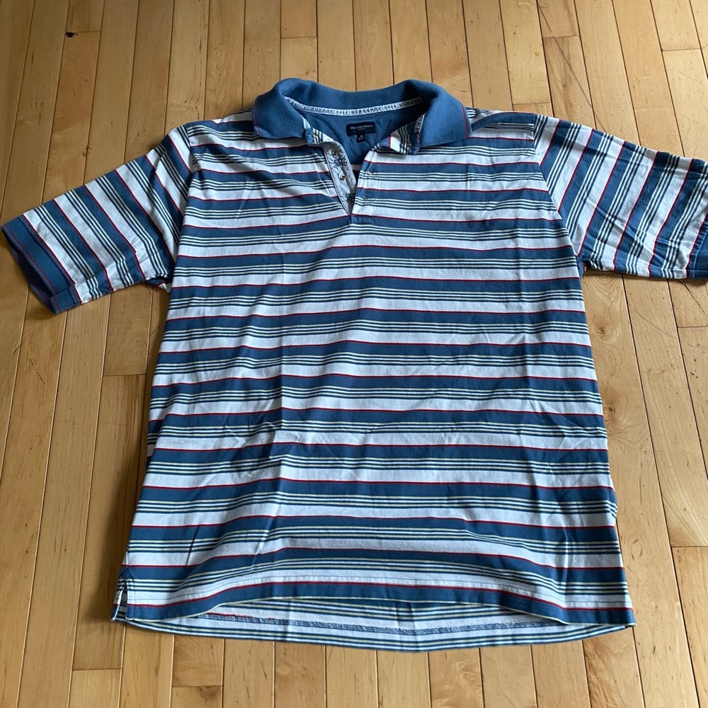 Burberry Golf 5 Snap Button Striped Polo size XL